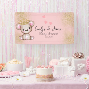 Banderoles Baby shower Ours Princesse rose étincelante