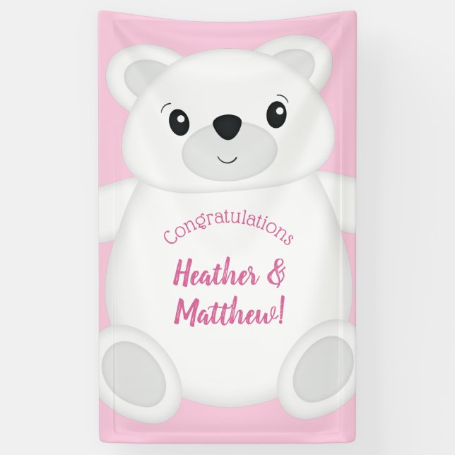 Banderoles Baby shower Ours rose (Vertical)
