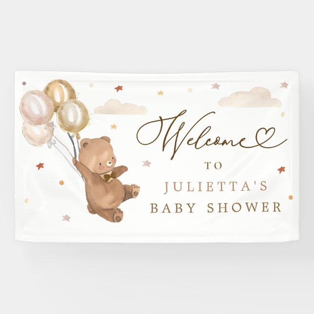Banderoles Baby shower Ours Teddy Genre Ours Neutre Bienvenue (Horizontal)