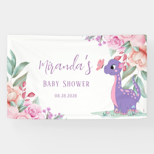 Banderoles Baby shower papillon rose violet Dinosaure papillo (Horizontal)