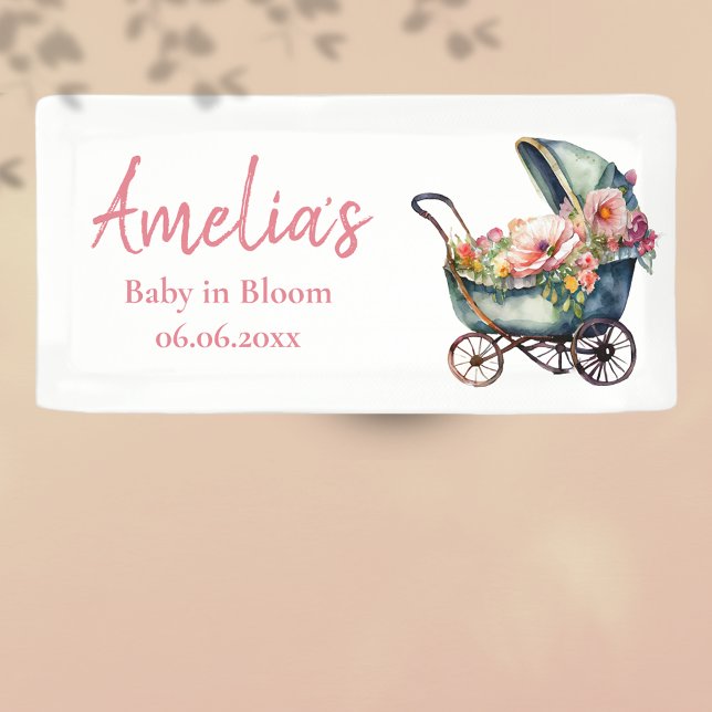 Banderoles Baby shower personnalisé à poussette vintage (Créateur téléchargé)