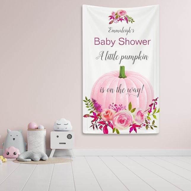 Banderoles Baby shower personnalisé Citrouille rose (Créateur téléchargé)