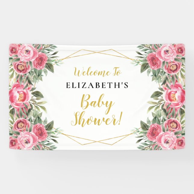 Banderoles Baby shower Pies d'or rose (Horizontal)