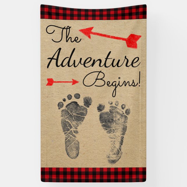 Banderoles Baby shower Plaid de bison de bûcheron (Vertical)