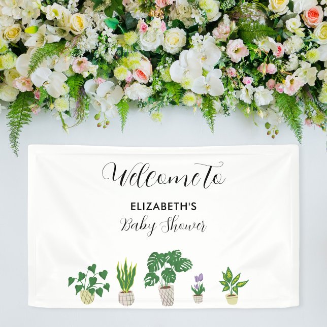 Banderoles Baby shower Plante en pots Fleur de verdure Bienve (Créateur téléchargé)