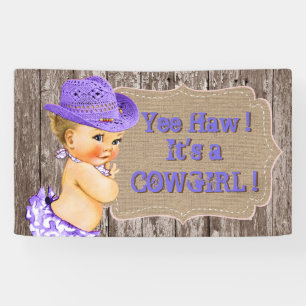 Banderoles Baby shower pourpre rustique de cow-girl
