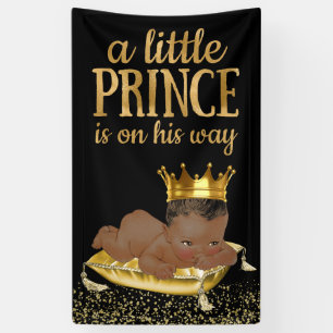 Banderoles Baby shower Prince Afro-Américain Noir et Or