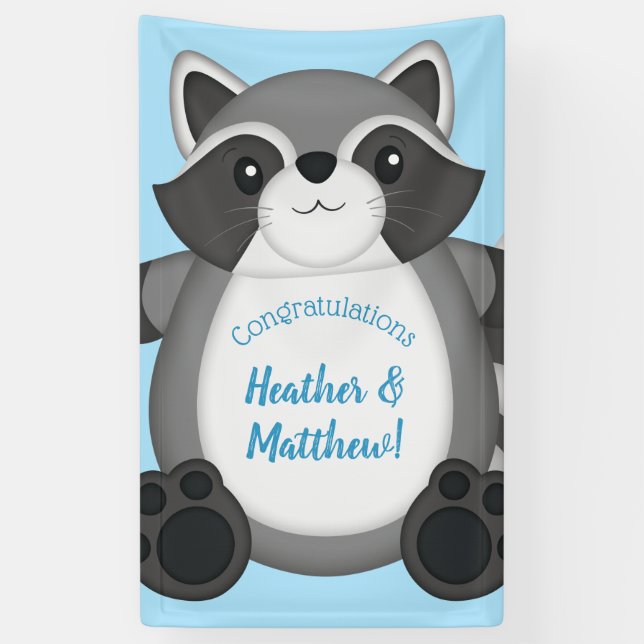 Banderoles Baby shower Raccoon bleu (Vertical)
