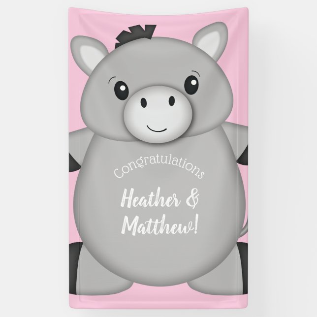 Banderoles Baby shower rose âne (Vertical)