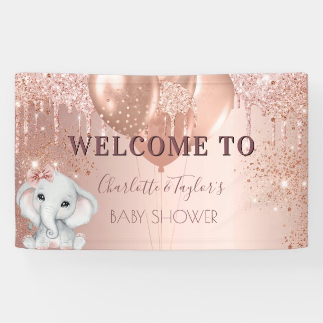 Banderoles Baby shower rose or éléphant fille ballons (Horizontal)