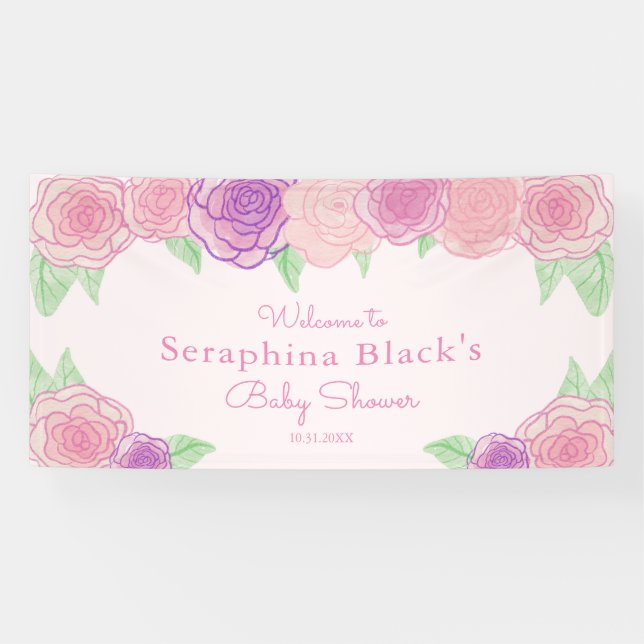 Banderoles Baby shower Rose rose Shabby (Horizontal)