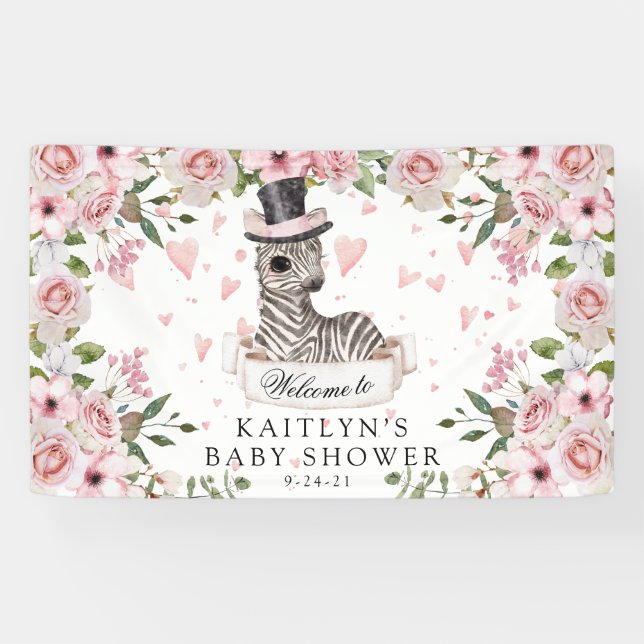 Banderoles Baby shower rose Rose Zebra (Horizontal)