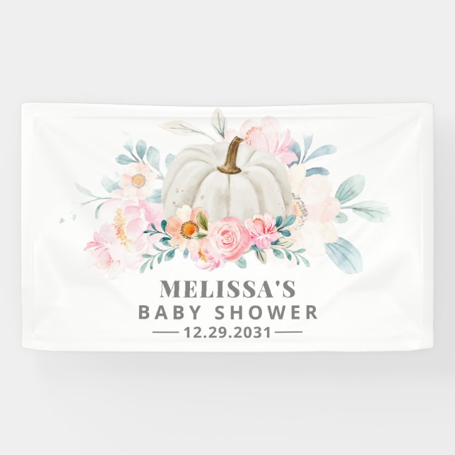 Banderoles Baby shower rose Roses Citrouille Floral (Horizontal)