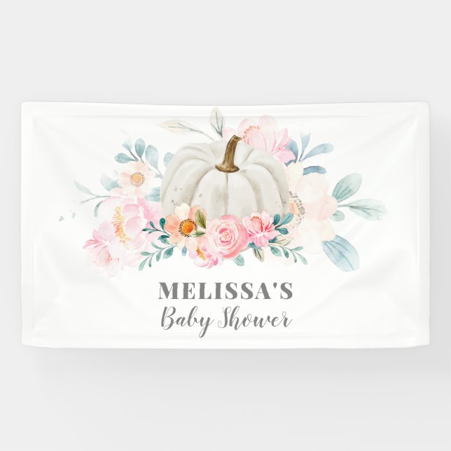 Banderoles Baby shower rose Roses Citrouille Floral (Horizontal)