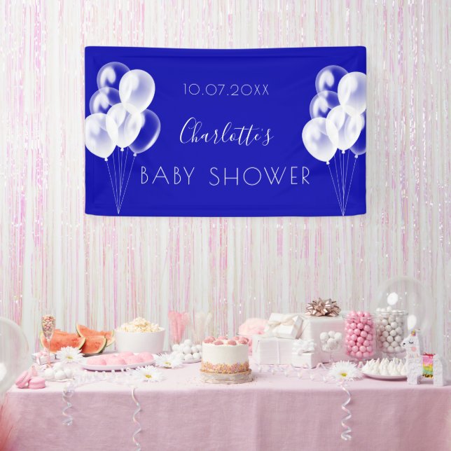 Banderoles Baby shower royal bleu garçon blanc ballons (Fête)