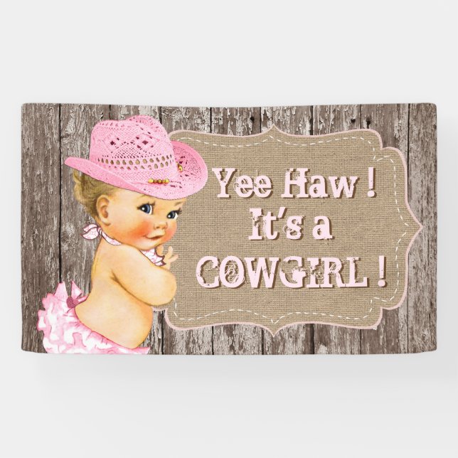 Banderoles Baby shower rustique Cowgirl (Horizontal)
