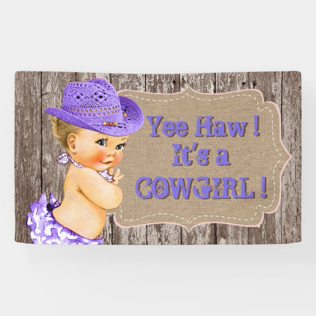 Banderoles Baby shower rustique de cowgirl violet (Horizontal)