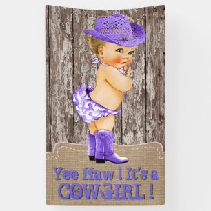 Banderoles Baby shower rustique de cowgirl violet