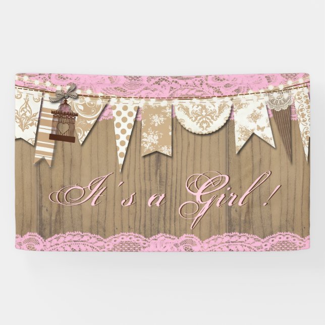 Banderoles Baby shower Rustique en dentelle de bois (Horizontal)