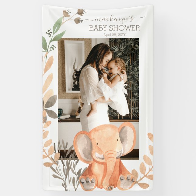 Banderoles Baby shower Safari Elephant Aquarelle (Vertical)
