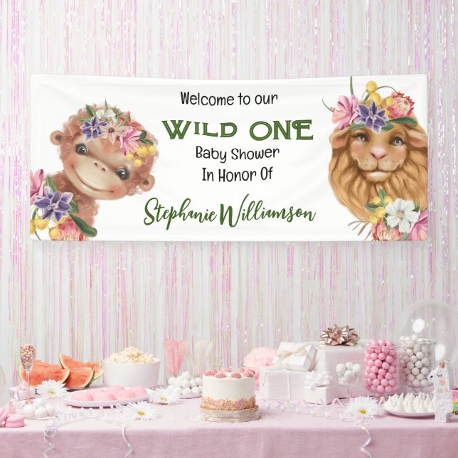 Banderoles Baby shower safari sauvage d'un 1er lion singe (Fête)