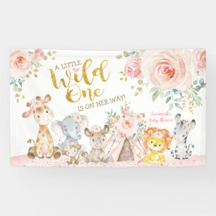 Banderoles Baby Shower Safari Tribal Jungle Or Rose Pâle