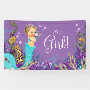 Banderoles Baby Shower Sirène Blonde Bleu Turquoise