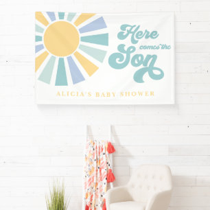 Banderoles Baby shower Soleil Venez Ici Le Son Jaune Rayons