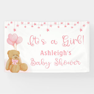 Banderoles Baby shower Teddy Bear Balloons rose C'EST UNE FIL