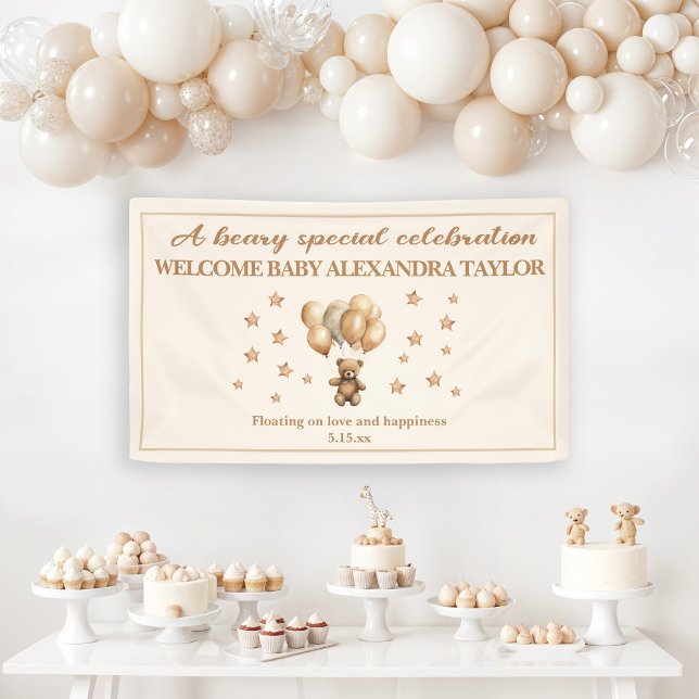 Banderoles Baby shower Teddy Bear Up and Away (Teddy bear and balloons baby shower welcome banner)