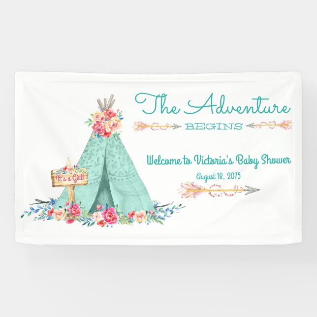 Banderoles Baby shower TeePee Tribal Girls (Horizontal)