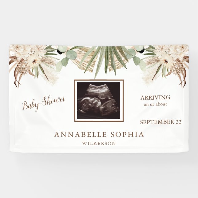 Banderoles Baby shower Ultrasound Pampas Baby shower Floral (Horizontal)