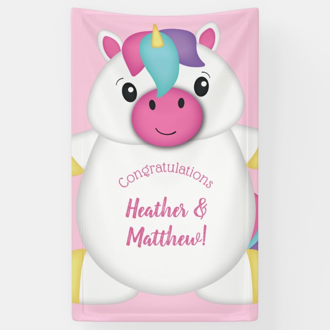 Banderoles Baby shower Unicorne rose (Vertical)