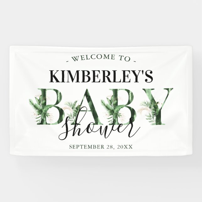 Banderoles Baby shower végétal tropical minimal (Horizontal)