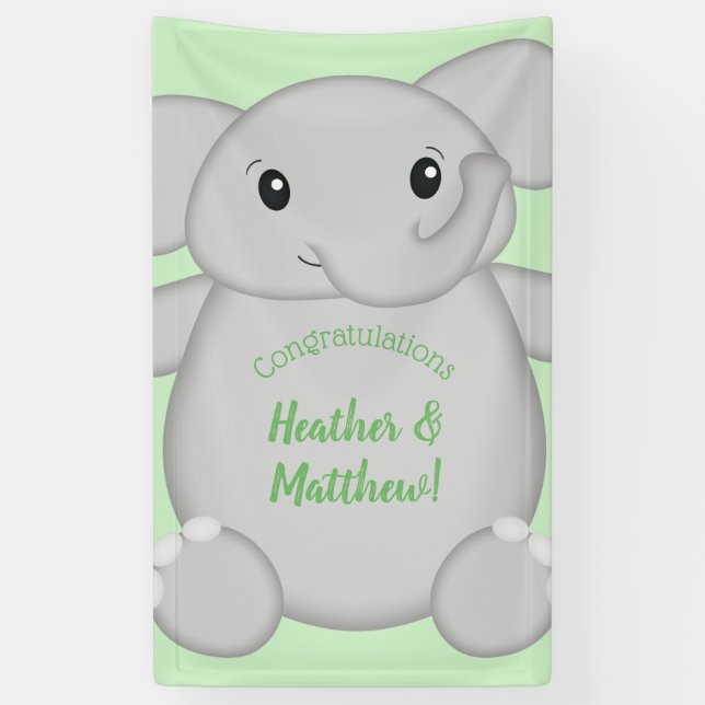 Banderoles Baby shower vert éléphant (Vertical)
