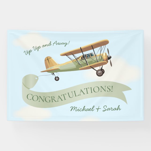 Banderoles Baby shower Vintage de l'avion (Horizontal)