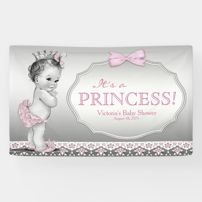 Banderoles Baby shower vintage Princesse fille (Horizontal)