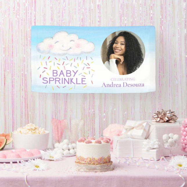 Banderoles Baby Sprinkle whimsy cloud photo baby shower bleu (Fête)