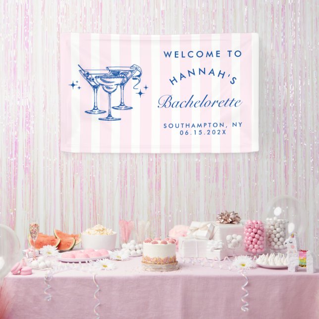 Banderoles Bachelorette de cocktail bleu moderne rétro (Fête)