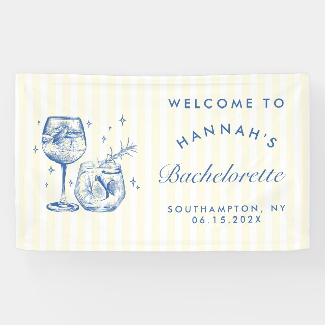 Banderoles Bachelorette de cocktail bleu moderne rétro (Horizontal)