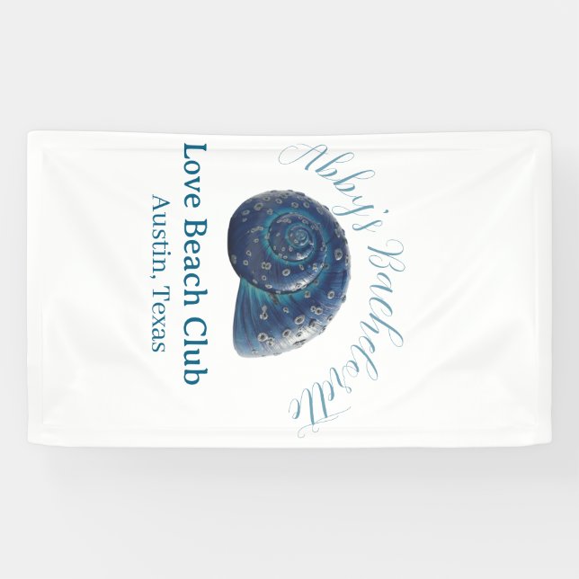 Banderoles Bachelorette party beach club blue sea shell name  (Horizontal)