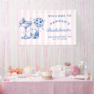 Banderoles Bachelorette Retro Disco Cocktail Bleu & Rose
