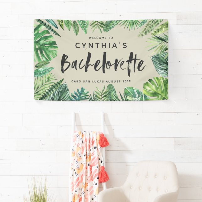 Banderoles Bachelorette tropical de palmette et de manuscrit (En situation)