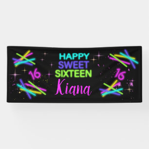 Banderoles Baguette de Neon Glow Sweet 16 Nom ID760
