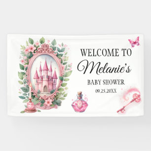 Banderoles Baguette Magique Couronne Florale Château Rose Aqu