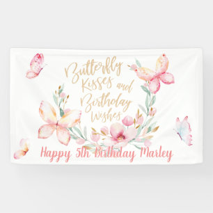 Banderoles Baisers à papillon et voeux d'anniversaire, Joyeux