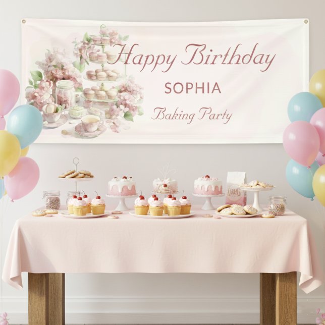 Banderoles Baking Party For Girls Soft Pastel Happy Birthday (Créateur téléchargé)