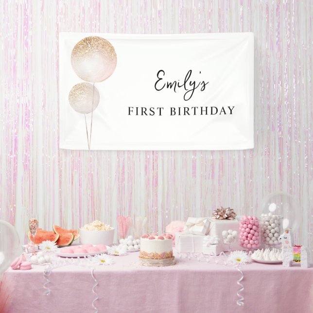 Banderoles Balcons Parties scintillant rose 1er anniversaire  (Fête)