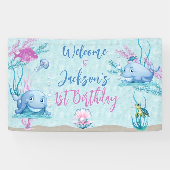 Banderoles Baleine d'un bon anniversaire (Horizontal)