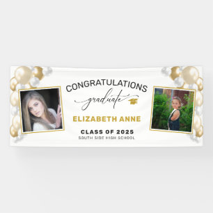 Banderoles Ballons 2 Photos Blanc Félicitations Diplômé